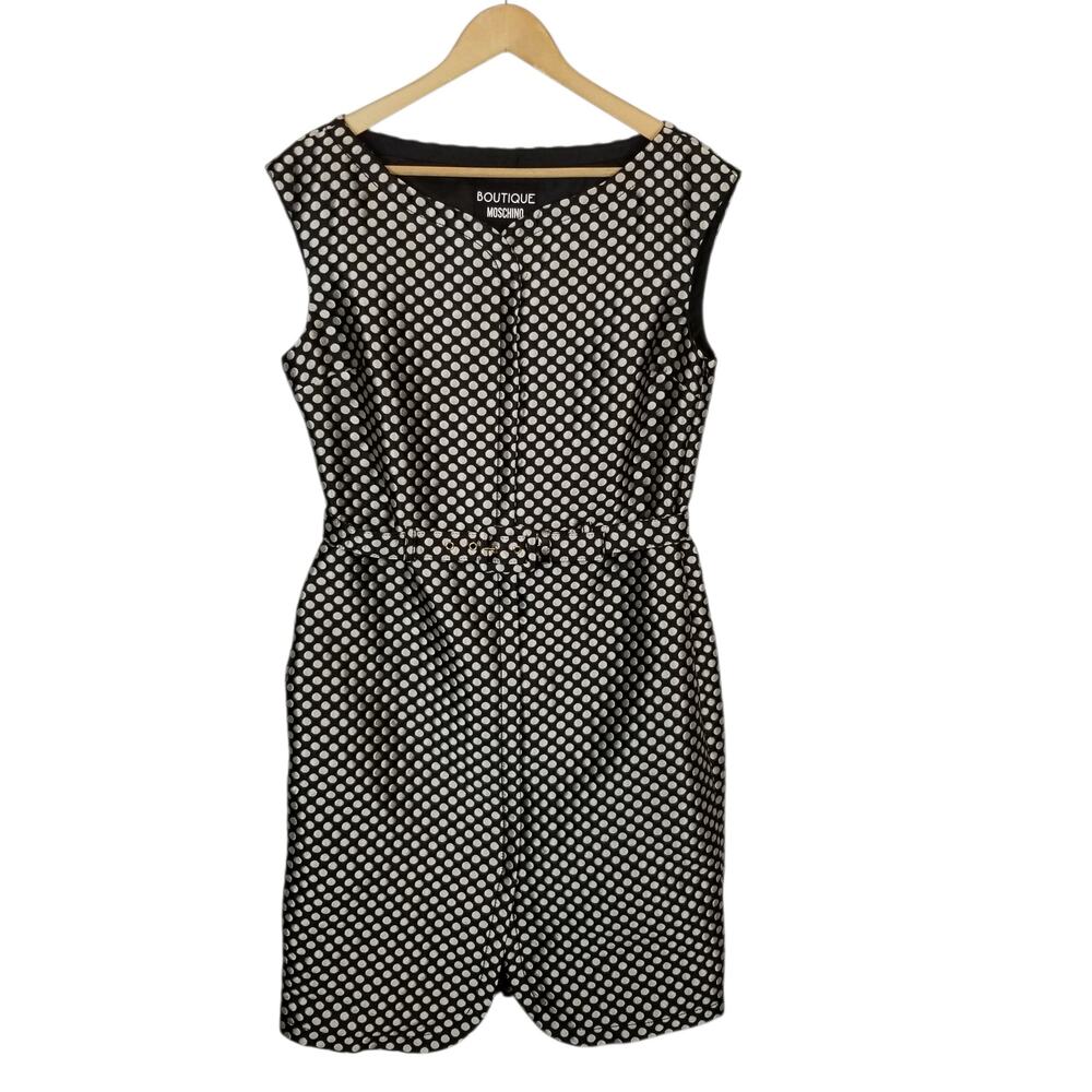 Boutique Moschino NWT Women's Black Silver Polka Dot Sleeveless Sheath Dress 12